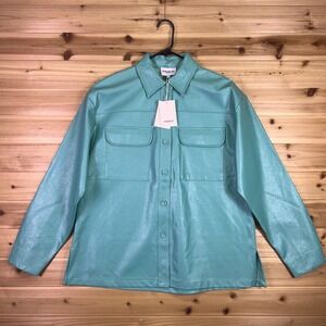 NEW FRNCH Jacket Womens Small Turquoise Luna Faux Leather Shacket Button Up